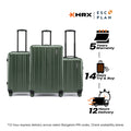 Hard-shell luggage set: dark green three-piece suitcases with side handles and wheels