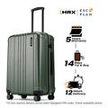 Dark green hard-shell suitcase with telescopic handle, side latch, and 8 wheels