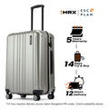 Silver hard-shell suitcase with telescopic handle and side latch, 8-wheel base