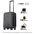 Black small cabin suitcase with ribbed texture, corner wheels, and upright handle