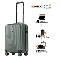 Dark green ribbed cabin suitcase with telescopic handle and four spinner wheels
