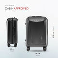Cabin trolley suitcase front and side view with spinner wheels, dark matte shell