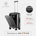 Cabin trolley suitcase with carbon fiber finish shell, telescopic handle and wheels