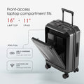Front-access laptop compartment trolley in dark grey with telescopic handle and spinner wheels