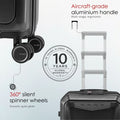 Dark grey trolley with 360-degree spinner wheels and aircraft-grade aluminium handle