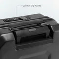Comfort grip handle on dark grey laptop trolley with textured surface and side latch