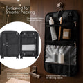 Cabin trolley suitcase with open interior compartments and organizers, wheeled