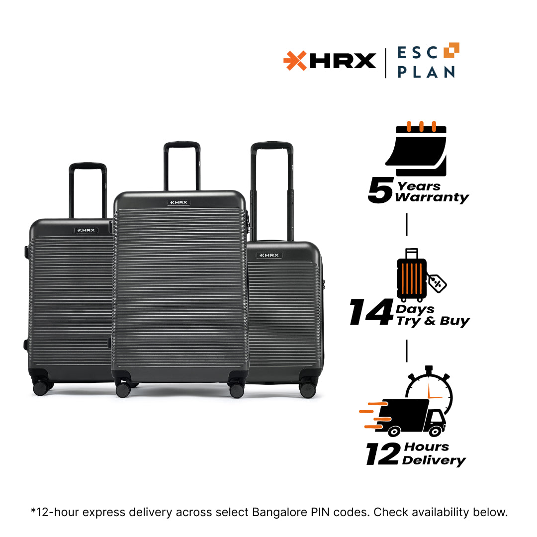 HRX by Hrithik Roshan Hard Body Set of 3 Luggage 8 Wheels - Grit