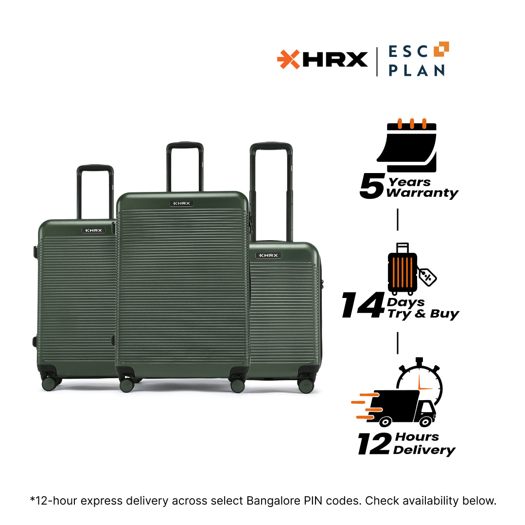 HRX by Hrithik Roshan Hard Body Set of 3 Luggage 8 Wheels - Grit