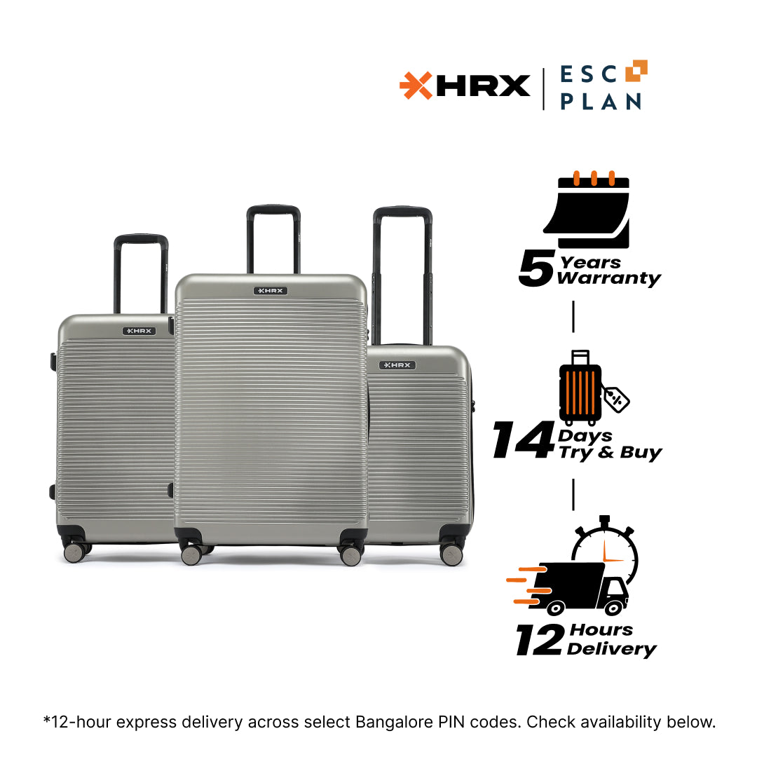 HRX by Hrithik Roshan Hard Body Set of 3 Luggage 8 Wheels - Grit