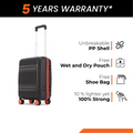 Small cabin suitcase in dark grey with telescopic handle, red trim, 8 wheels