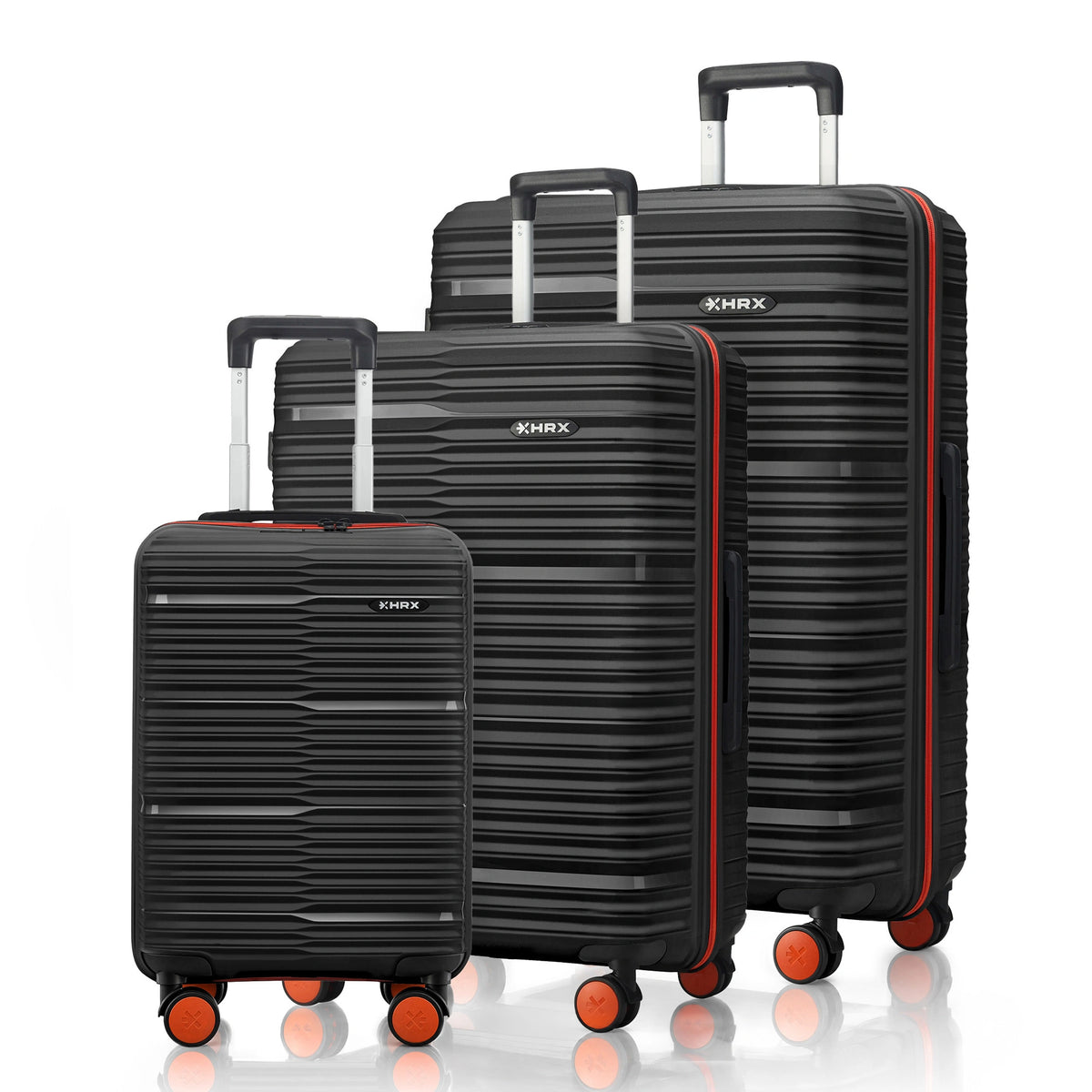 HRX Zanzibar Hard Body Set of 3 Luggage (8 Wheels) - Polypropylene - Black