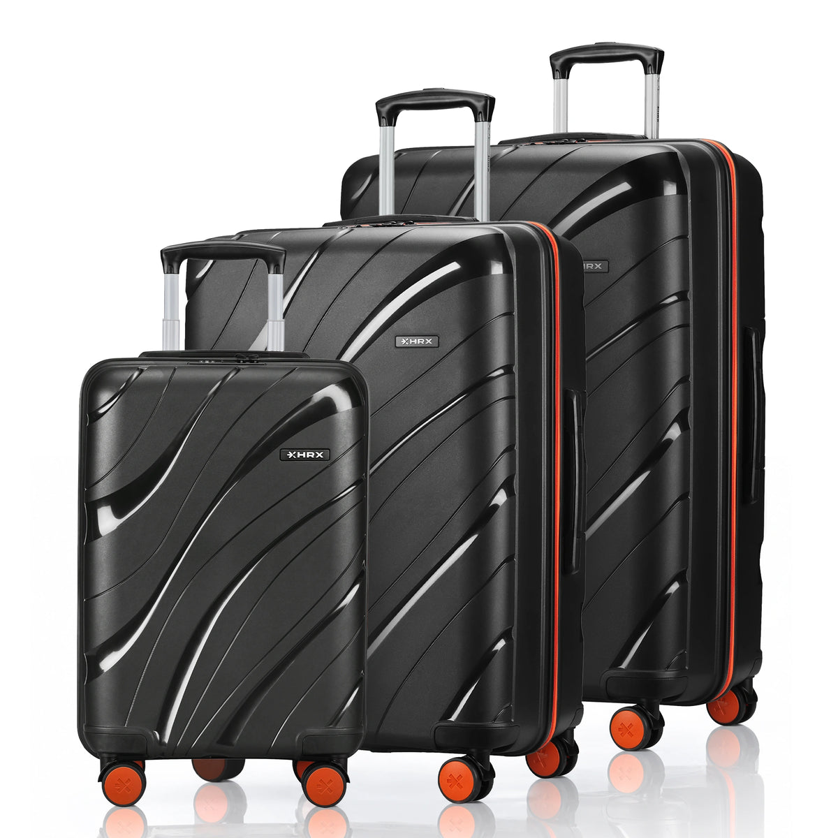 HRX Madrid Hard Body Set of 3 Luggage (8 Wheels) - Polypropylene - Black