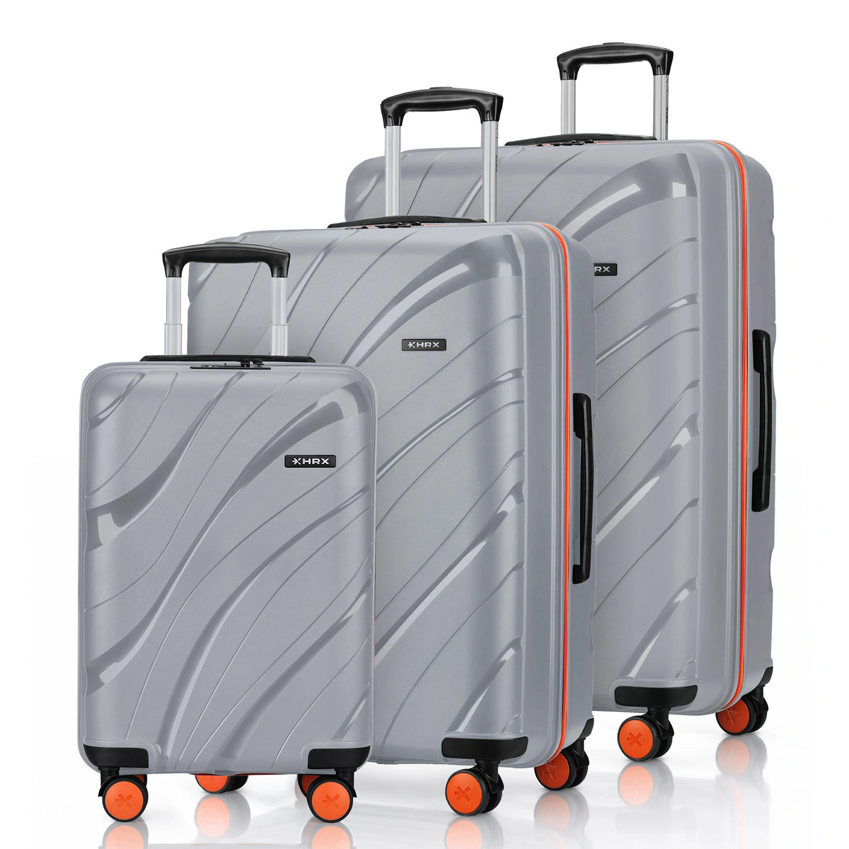 HRX Madrid Hard Body Set of 3 Luggage (8 Wheels) - Polypropylene - Grey