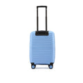 Light blue small cabin suitcase with telescopic handle and 8 spinner wheels