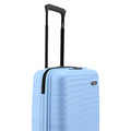 Light blue hard-shell small suitcase with telescopic handle and wheels.