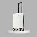 White small cabin suitcase with telescopic handle and multi-direction wheels