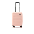 Pink cabin suitcase with ribbed hard shell, black telescopic handle and wheels