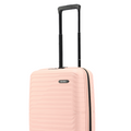 Peach small cabin suitcase front view with extendable handle and ridged shell.
