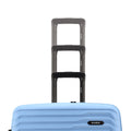 Blue hard-shell luggage with stacked telescopic handles and ribbed front panel