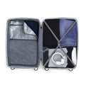 Large check-in suitcase interior, open compartments with straps and mesh pocket