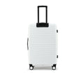 Large check-in suitcase, white ribbed shell with telescopic handle and corner wheels