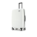 White hard-shell luggage with telescopic handle and 8 spinner wheels