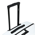 Large check-in suitcase, white top view with telescopic handle, carry grip and lock panel
