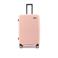 Peach large check-in suitcase front view with upright handle and 8 wheels