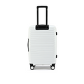White medium hard-shell suitcase front view with telescopic handle and wheels