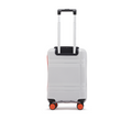 White small cabin suitcase with orange accents and telescopic handle, front view