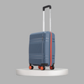 Blue hard-shell cabin suitcase, telescopic handle and 8 wheels