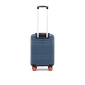 Cabin suitcase, blue hard shell with telescopic handle and 8 wheels, front view