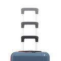 Small cabin suitcase with 8 wheels, blue shell, telescopic handle, top-front view