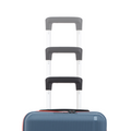 Small cabin suitcase with telescopic handle, blue shell, and black base trim, 8 wheels