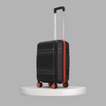 Small cabin suitcase in black with telescopic handle and 8 orange wheels