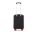 Small cabin suitcase, black textured shell, telescopic handle, orange eight-wheel base
