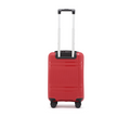 Red hard-shell cabin suitcase on 8 wheels with telescopic handle, front view