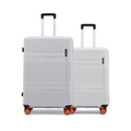 Hard-shell luggage set of 2 with light gray shells, two upright cases with orange wheels