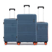 Hard-shell luggage set of 3, blue with telescopic handles and 8 wheels