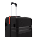 Hard-shell suitcase, black with red accent stripe and top carry handle