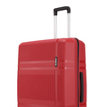 Red hard-shell suitcase with telescopic handle and side access opening.