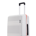 HRX Helium check-in suitcase, white side panel with red-edged spine and carry handle
