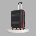 Black hard-shell suitcase with telescopic handle, red trim, and rolling wheels