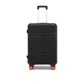 Black check-in suitcase with telescopic handle, front panel, and 8 spinner wheels