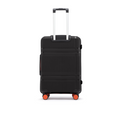 Black hard-shell check-in suitcase with telescopic handle and red-trim wheels