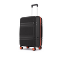 Black hard-shell suitcase side view with telescopic handle and red accent trim
