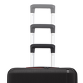 Black hard-shell suitcase with stacked telescopic handles and red trim detail