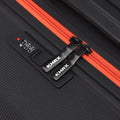 Black suitcase zipper with orange stripe and HRX luggage tabs