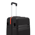 Black check-in suitcase with telescopic handle and side accessory panel